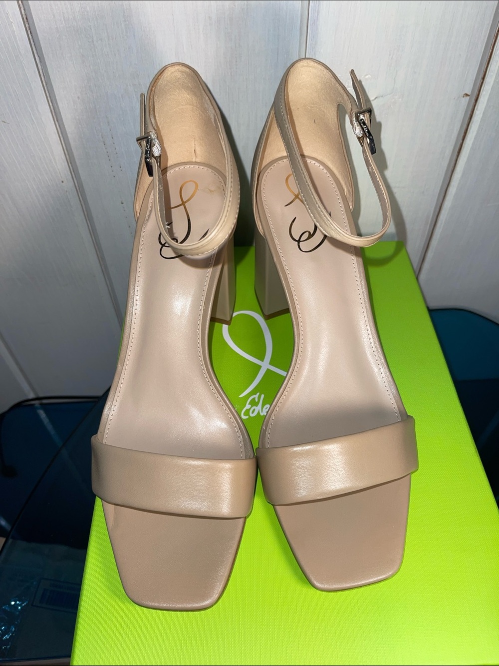 Sam Edelman Daniella Ankle Strap Beige Leather Block Heel Sandals NWT 10.5 40.5 - Picture 2 of 11